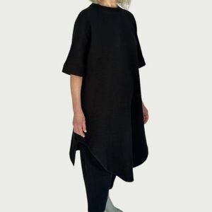 Hoi Bo Black Lagenlook Mini Parachute Tee Dress Textured Cotton Coastal Small